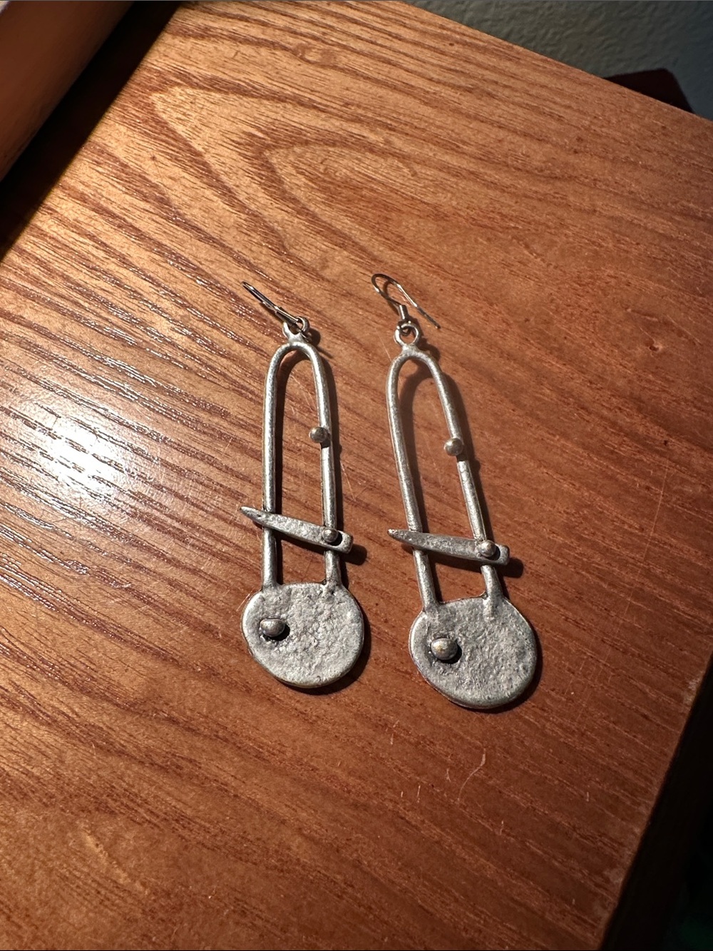 Silver-Tone Modern Safety Pin Drop Earrings - Silver